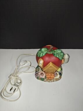 Ceramic Children Kids Red Apple Worms House Electric Night Light Lamp Decor